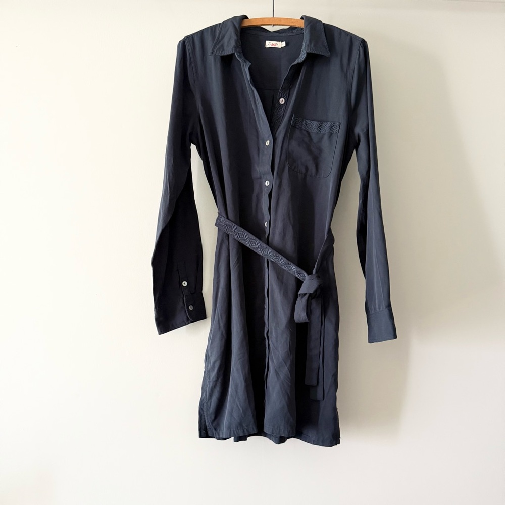 Faherty‎ Utility Belted Shirt Dress Navy Blue Tencel Embroidered Size M